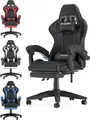 Bigzzia Gaming Stuhl mit Fußstütze - Gamer Stühle Ergonomisch mit Lendenkissen + Kopfstütze Gaming Chair Höhenverstellbar Computerstuhl für Erwachsene Mädchen Junge, Schwarz