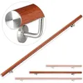 Relaxdays - Handlauf Aluminium, Rund, Treppengeländer Innen, Außen, Eiche-optik, 150 Cm, Ø 42mm, Mit Wandhalterung, Braun