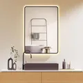 HOKO Antibeschlag LED Badspiegel 50x70 cm / 70x50 cm Kalifornien mit Schwarzer Metallrahmen, HOCH+QUER Montage Schminkspiegel. Touch Schalter+Licht Wechsel 2700-6500K, Warmweiß-Kaltweiß-Neutral