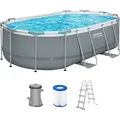 Bestway® Steel Pro MAXTM Frame Pool Set mit Filterpumpe 427 x 250 x 100 cm , grau, oval - Bunt