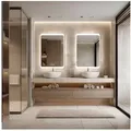 HOKO Badspiegel LED Design Wandspiegel 50x70/60x80cm+Digital Uhr+LED Wechsel (Warmweiß - Kaltweiß - Neutral. Licht mit Touch Schalter und mit Wandschalter einschaltbar. Memory-Funktion.IP44, 5mm HD Glass) 60 cm x 80 cm