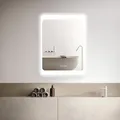 HOKO LED Badspiegel 60x80 cm DETMOLD. Moderner Lichtspiegel/Badspiegel mit Uhr und mit Touch Schalter + Lichtfarbe Einstellbare-Warmweiß-Kaltweiß-Neutral