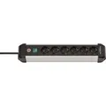 Premium-Alu-Line Steckdosenleiste 6-fach schwarz/silber, 3 Meter, mit Sicherheitsschalter