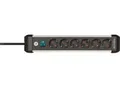 Brennenstuhl Premium-Alu-Line Steckdosenleiste, 6-fach, Aluminium, 3m Kabel, beleuchteter Sicherheitsschalter, 45°-Anordnung, schwarz/silber