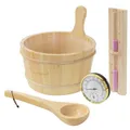 4-teiliges Saunazubehör-Set Kiefernholz mit Thermo-Hygrometer Kübel & Kelle