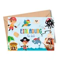 MeinBaby123® 10 Einladungskarten Kindergeburtstag Piraten | Geburtstagseinladungen für Jungs | Piraten Einladungskarten | inkl. 10 Briefumschläge | Premium Qualität (Piraten V2)