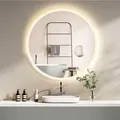HOKO Runder LED Badspiegel 80cm Hamburg. Designspiegel mit KOSMETIKSPIEGEL 3-Fach, Bad Spiegel LED beleuchtet mit Touch Schalter, LED Licht Wechsel.