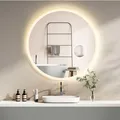 HOKO Runder LED Badspiegel 80cm Hamburg. Designspiegel mit KOSMETIKSPIEGEL 3-Fach, Bad Spiegel LED beleuchtet mit Touch Schalter, LED Licht Wechsel - Warmweiß - Kaltweiß - Neutral
