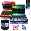 Artecho Dual Brush Pen Set 168 Farben mit Schwarzer Tragetasche, Filzstifte Dicke und Dünne, Pinselstifte set, Stifte für Bullet journal, Kalligraphie, Manga, Malbücher und Handlettering