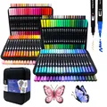 Dual Brush Pen Set 168 Farben mit Schwarzer Tragetasche, Filzstifte Dicke und...