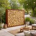 Cortenstahl Sichtschutzwand Brennholzregal 200x200x38 cm Rost Holzlager Edelrost