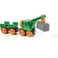Brio 33698 - Grüner Kranwagen mit Anhänger und Fracht Holzeisenbahn Kombinierbar