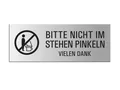 Schild Bitte hinsetzen / Nicht im Stehen pinkeln 175x65 mm Aluminium eloxiert