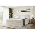 ALTDECOR Boxspringbett mit 2 Matratzen und Topper - 200x200 cm - OTTA KING - Creme Samt - Polsterbett mit, H3- und H4- Matratzen, Bettkasten und La... - Creme