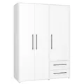 Drehtürenschrank Kleiderschrank 3 Türen 2 Schubladen Weiß matt 144 x 200 cm