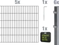 Alberts Doppelstabmatten Zaun, Höhe 80 cm, Länge 10 m, Zaun-Komplettset zum Einbetonieren, anthrazit, Pfosten 60x40 mm