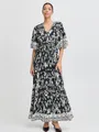 B.Young Midikleid Damen Viskose schwarz gemustert, S/M 793759-0002-09910