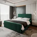 Masseno Boxspringbett ARION 140x200 cm Komplett-Set mit Bonell Matratze und Topper, Polsterbett mit Bettkästen -Grün, KRONOS 19 - Grün