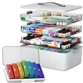 4 Lagige Medikamentenbox Tragbar Organizer Aufbewahrungskoffer CTIME XL Ledergri