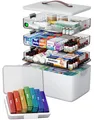 4 lagige XXL Medikamentenbox (Set) Tragbarer Organizer mit Ledergriff leerer