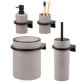 bremermann Badezimmer-Set Savona mit Soft-Touch Oberfläche, rundes Bad-Accessoires Set 4tlg. bestehend aus Seifenspender, Becher, Kosmetikeimer 5,5 Liter und WC-Garnitur aus Kunststoff (Taupe)