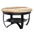 FineBuy Couchtisch 60x34x60 cm Mango Massivholz/Metall Industrial Schwarz Rund, Sofatisch Wohnzimmertisch Massiv, Kleiner Tisch Salontisch Wohnzimmer