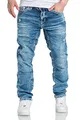 Amaci&Sons Herren Dicke Nähte Destroyed Jeans Regular Slim Denim Hose Fit 7983WC Hellblau W30/L32