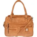 Große Damen Tasche Schultertasche Umhängetasche Henkeltasche Leder Optik Bag Cognac - Braun