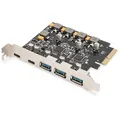 DIGITUS PCIe Karte 2x USB-C + 3x USB A 5x SuperSpeed 10Gbps