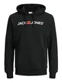Herren Jack & Jones Corp Logo Sweat Hood Kapuzen Sweatshirt Basic Jumper Reg Fit, Farben:Schwarz, Größe Pullover:XL
