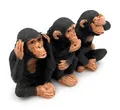 Polyresin Figur DREI Affen Shimpanse Tier Dekofigur aus Polyresin Schwarz 10,...
