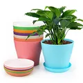 KINGLAKE 8 Stück 14cm Blumentöpfe Pflanztöpfe Klein, übertopf Pflanztopf Anzucht Plastik mit Untersetzer, Blumentopf Kunststoff Set, Topf Kleine Flower Pot für Pflanzen Kakteen Sukkulenten-Bunt