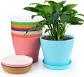 KINGLAKE 8 Stück Blumentöpfe 14 cm Kunststoff Set mit Untersetzer