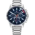 Multifunktionsuhr TOMMY HILFIGER "MASON", silber (silberfarben, dunkelblau), Armbanduhren, Herren, Quarzuhr, Armbanduhr, Herrenuhr, Datum, Edelstahlarmband