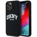 DKNY Flüssigsilikon-MagSafe-Hülle weißem bedrucktem Logo iPhone 12/12 Pro – Schwarz