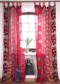 GURU SHOP Vorhang 2 Stück Seidige Upcycling Gardine aus Patchwork Sareestoff, Unikat Vorhänge - Rot, 250x100 cm