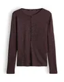 OPUS Damen Langarmshirt | SOSMICA Slim Geripptes Longsleeve im Henley Stil Dark Grape, 36