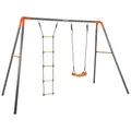 KETTLER Doppelschaukel Combi Outdoor | Schaukelgestell inklusive Schaukelsitz, Leiter, Bodenanker | 100kg belastbar | Stabiles und wetterfestes Metallgerüst I Kinder ab 3 Jahren (Grau)