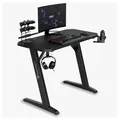 SENSE7 Schreibtisch Nomad Classic, Gaming Tisch 120x60, PC Tisch mit Kopfhörerhaken, Getränkehalter, Controller Halter, Gaming Computertisch mit Kohlefaseroberfläche, Ergonomischer Gaming Desk