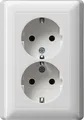 Gira 078003 SCHUKO-Doppelsteckdose 16 A 250 V~ mit angeformtem Abdeckrahmen Standard 55, System 55, Reinweiß glänzend