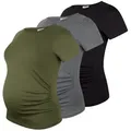 M.M.C. Umstandsshirt Basic Umstandsmode Kurzarm (3-tlg) grau|schwarz L