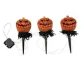 EUROPALMS Halloween Kürbisse mit Erdspieß, 3er-Set, 39cm | Stableuchten-Set als Gartendekoration