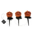 Europalms Halloween Kürbisse mit Erdspieß, 3er-Set, 39cm - Halloweendeko