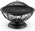 Blumfeldt 2-in-1 Feuerschale - Feuerkorb, Terassenofen, Gartengrill, Gitternetz für Funkenschutz, brünierter Stahl, Ascherost, Schürhaken, antikes Design, 75 x 60 cm (ØxH), Stil: Tulip, schwarz