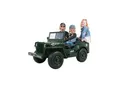 Jeep Willys Kinder-Elektroauto, 3 Sitze und 3 Gurte, Schaufel, Ersatzrad, Federung, Allrad 4x4, LEDs