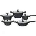EDENBERG Schwarze Töpfe INDUKTION GLASDECKEL Kochtopf Topfset Keramik und Pfanne ,Kupfer , EB-5657 Töpfe beschichtet, Kochtopf Set| Kochgeschirr Set - Schwarz