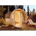 Fass-sauna Sam Fasssauna 2 Sitzbänke Aus Holz, Sauna Mit 40 Mm Wandstärke, Außensauna Mit Montagematerial - Finntherm