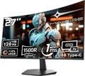 Curved Monitor 27 Zoll 120Hz, PC Bildschirm mit Lautsprecher1500R FHD 1920 x ...