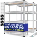 MASKO® 2er-Set Lagerregal Schwerlastregal, Kellerregal, 160 x 80 x 40 cm, bis 700 kg belastbar, 4 verstellbare Ablagen, MDF-Platten Regal aus Metall, Steckregal, Werkstattregal, Keller, Garage Silber