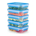 EMSA Clip & Close Frischhaltedosen-Set, rechteckig, 5 X 0,8 L, Aufbewahrungsboxen, 100 Prozent dicht, spülmaschinen-, gefrier-, mikrowellenfest, Transparent, Blau, Made in Germany, N10307